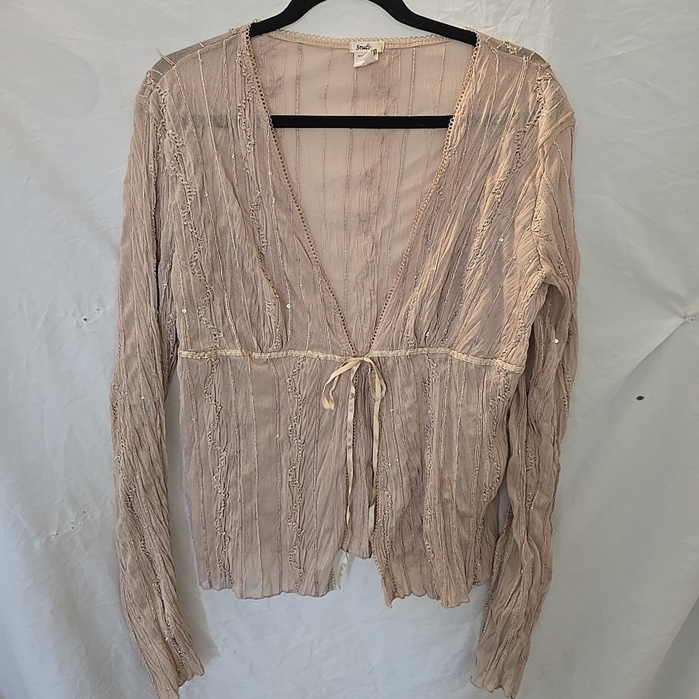 Studio B Front Tie Blouse Sequins Embroidered Fairy Whimsical Romantic Sz L Y2K